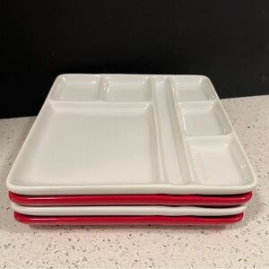 Like New STOKES GOURMET Red and White Fondue Sushi Dinnerware Set of 4 Plates